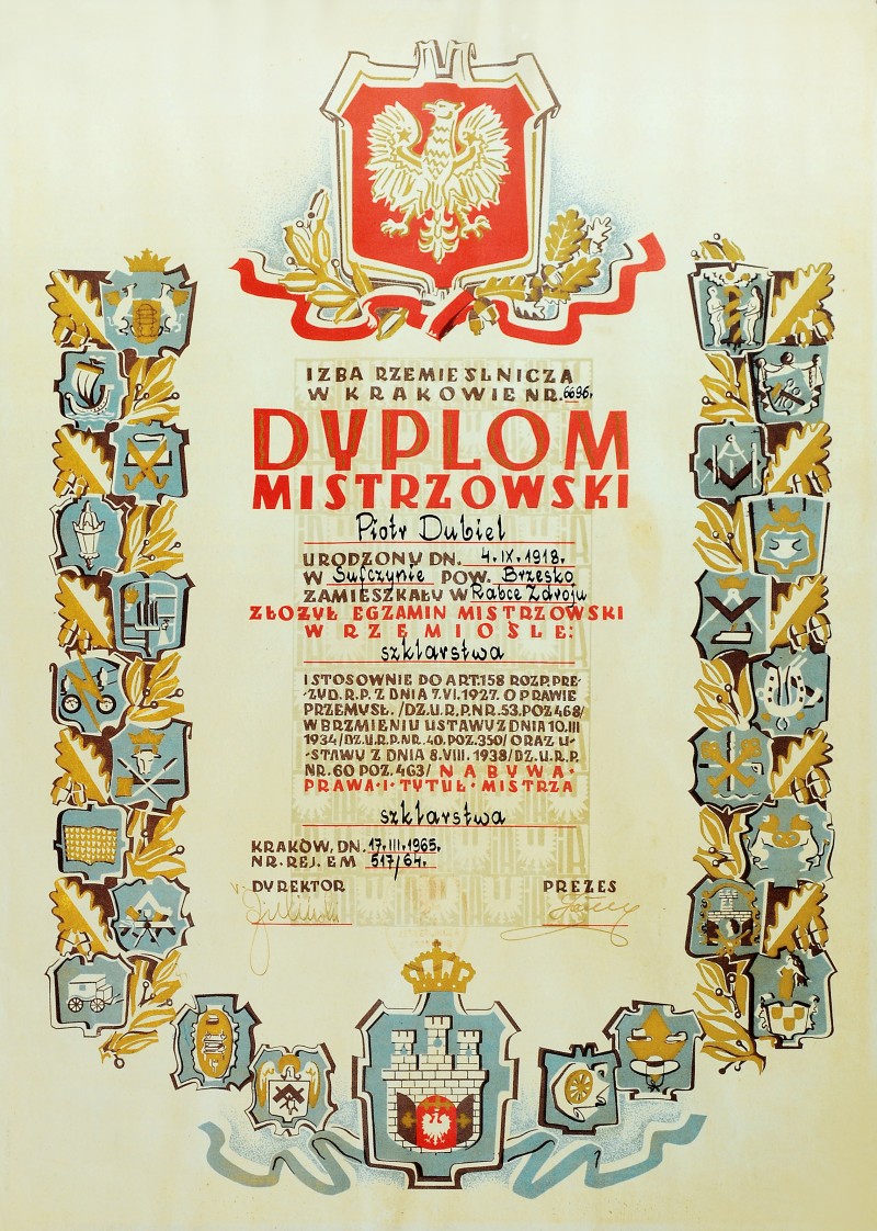 Dyplom mistrzowski Piotra Dubiela - 1965 r.